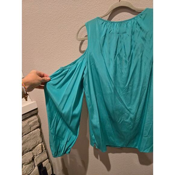 Lilly Pulitzer Women's Teal Cold Shoulder Silk Blouse Size M - Picture 10 of 10